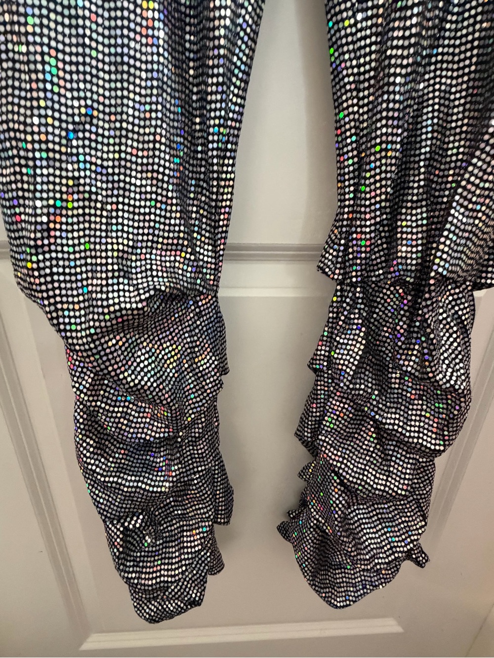 Metallic Black Straight-Leg Ruffle Hem Pants - Picture 2 of 4